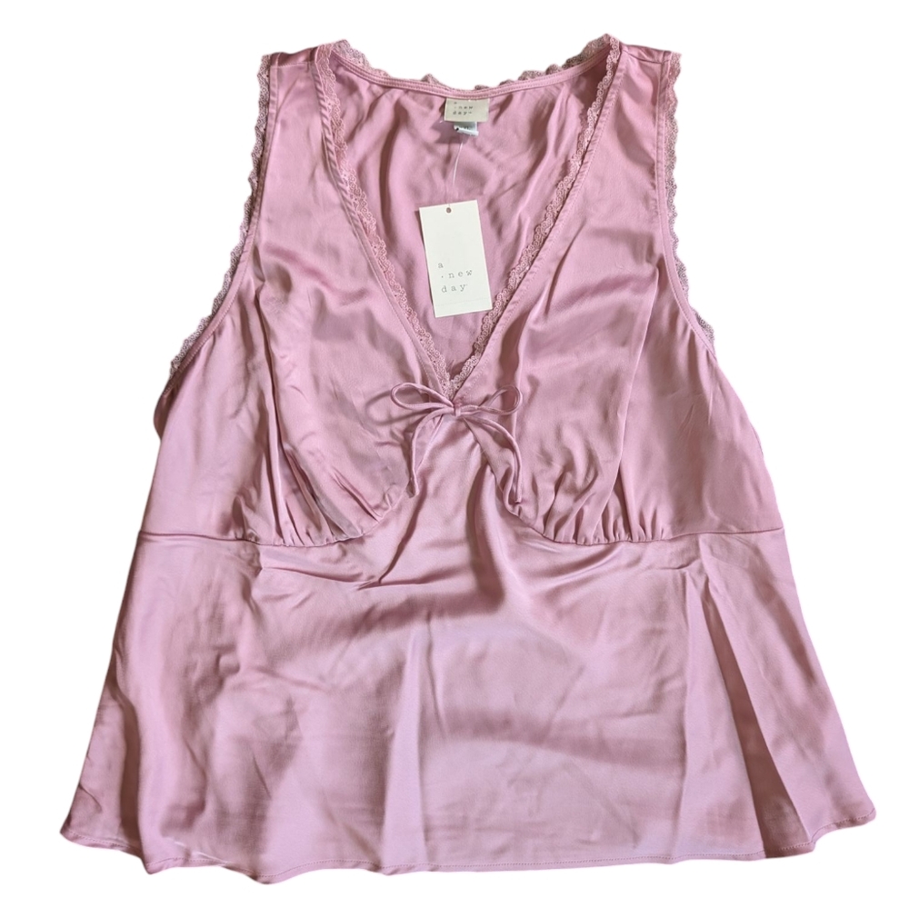 A New Day - Pink Sleeveless Top with Lace Trim